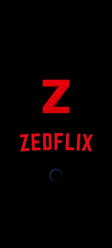 Pantalla de bienvenida de ZedFlix en el celular con logo Z rojo cargando