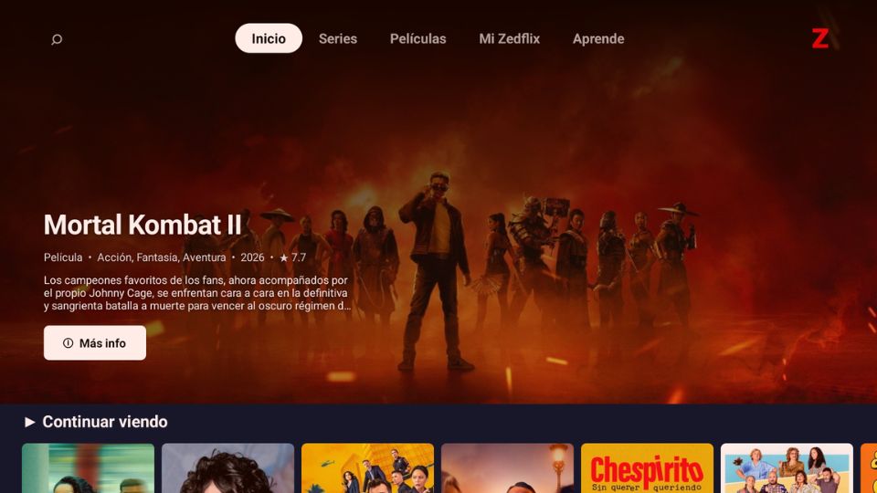 ZedFlix en Android TV — pantalla de inicio