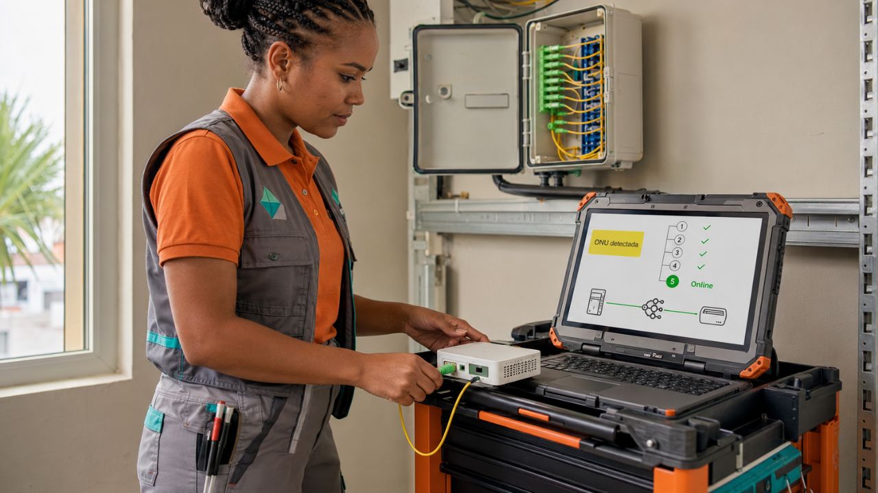 Ingeniero configurando equipo GPON
