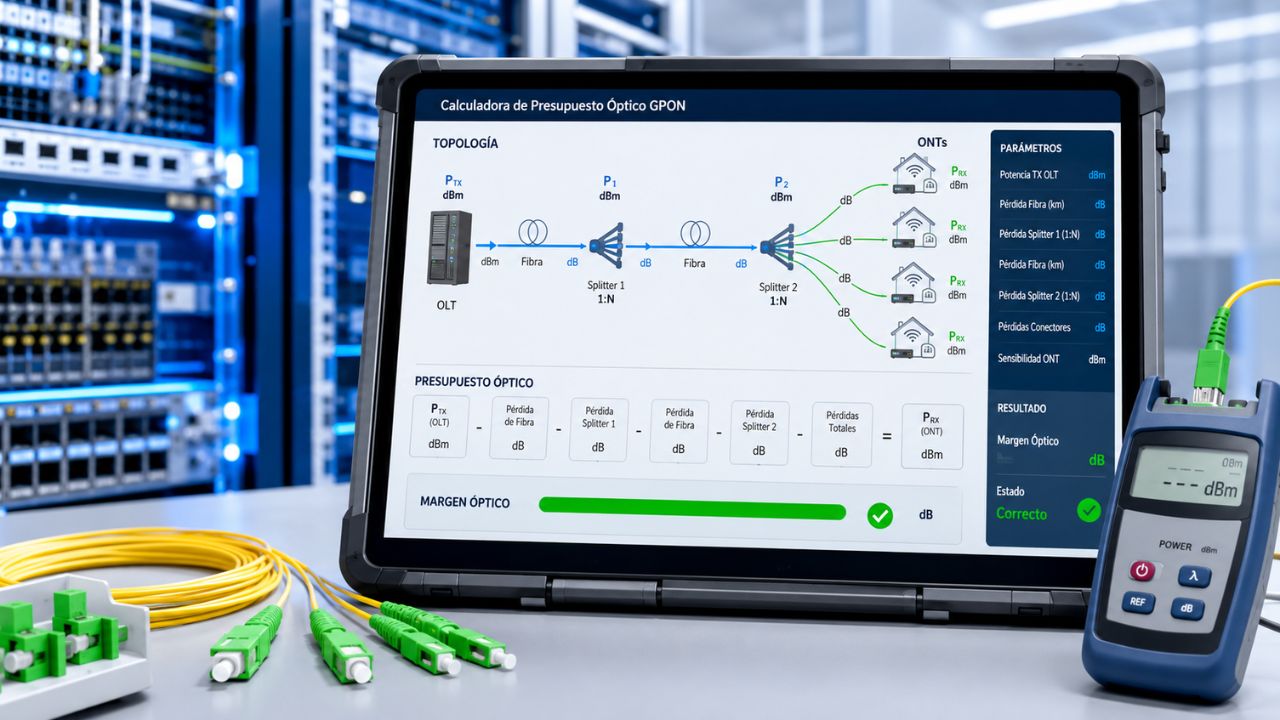 Fibra óptica con luz interna verde y azul