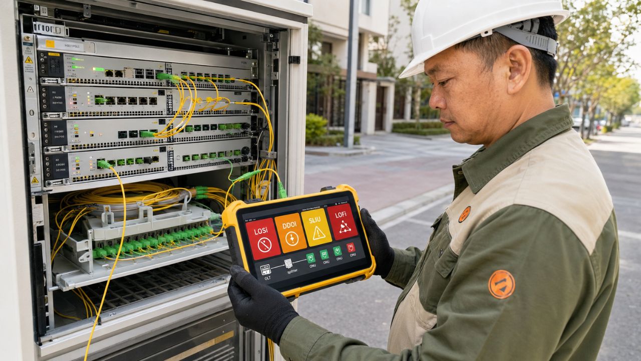 Equipos GPON en rack de ISP