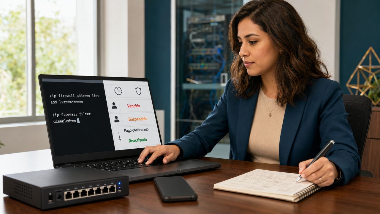 Router MikroTik en rack de ISP