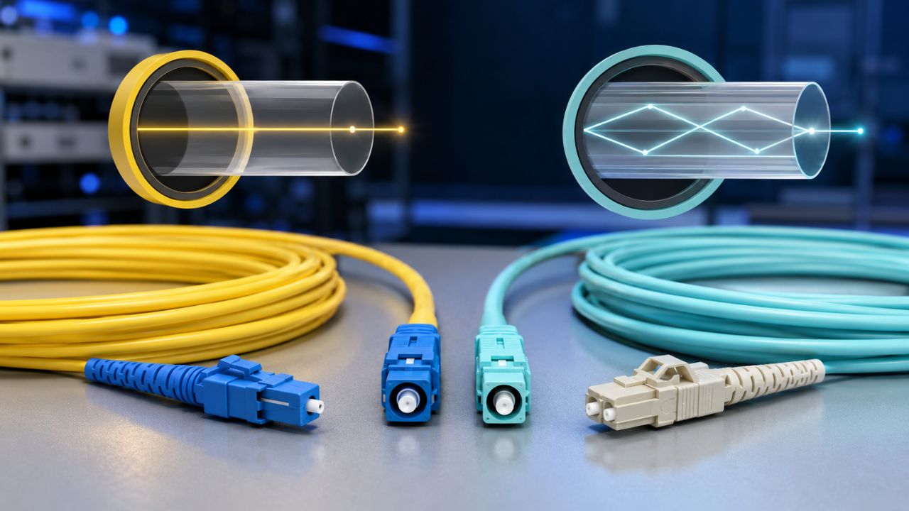 Cables de fibra óptica conectados
