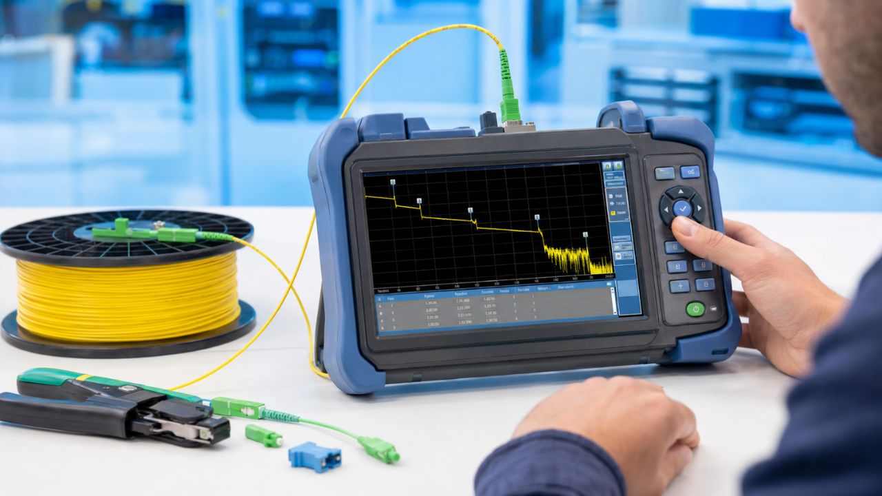 OTDR mostrando trazo de fibra óptica