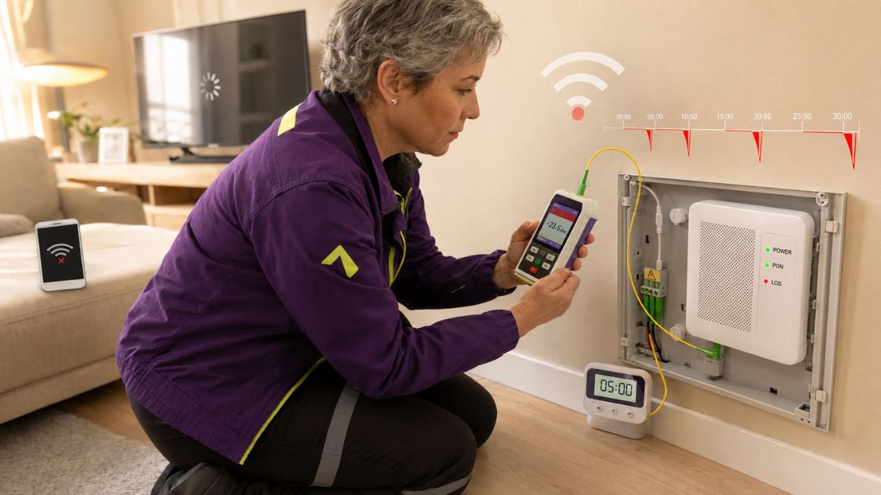 Equipo de fibra óptica en rack