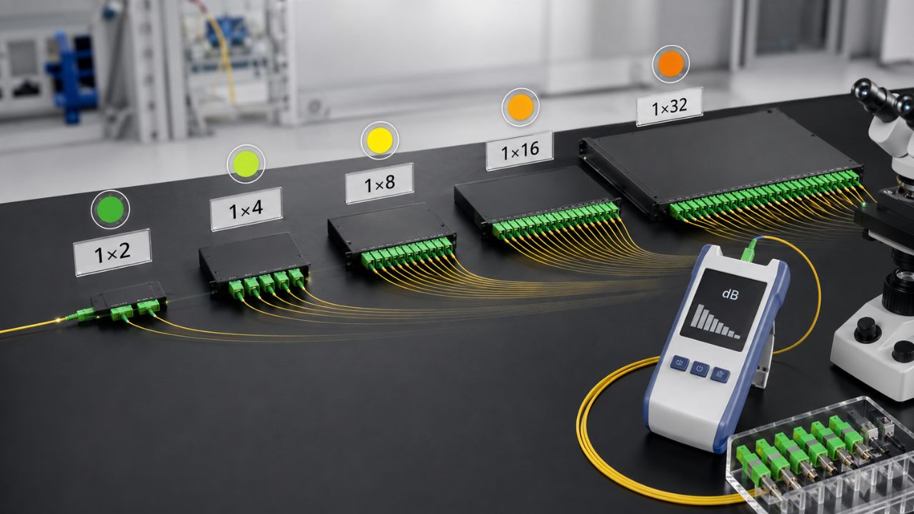 Splitter GPON con cables de fibra óptica